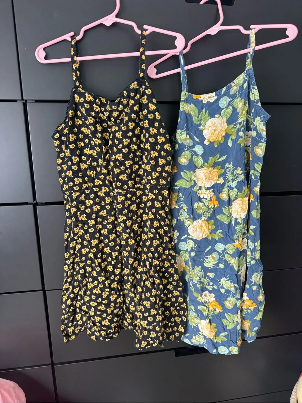 art class Girls Floral Tank Dresses in Black & Blue